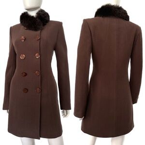 SALE🔥PAUCINNI‎ WOMEN WINTER COAT DOUBLE-BREASTED REAL RACCOON FUR COLLAR JACKET